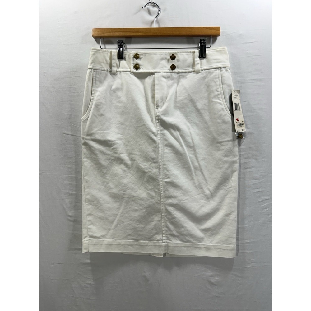 NWT Lauren Ralph Lauren White Sailor Button Stretch Cotton Skirt Women's Size 4